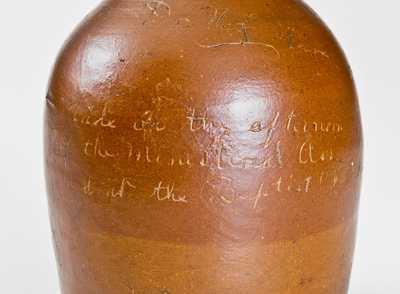 Unusual Small-Sized Jug w/ Baptist Church Ministerial Association Inscription, probably Indiana