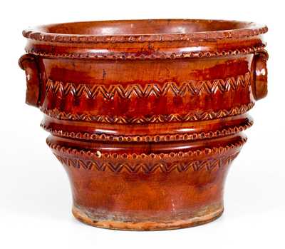 Outstanding Large-Sized Redware Flowerpot, probably Chester County, PA