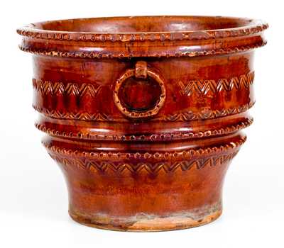 Outstanding Large-Sized Redware Flowerpot, probably Chester County, PA