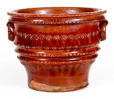 Outstanding Large-Sized Redware Flowerpot, probably Chester County, PA