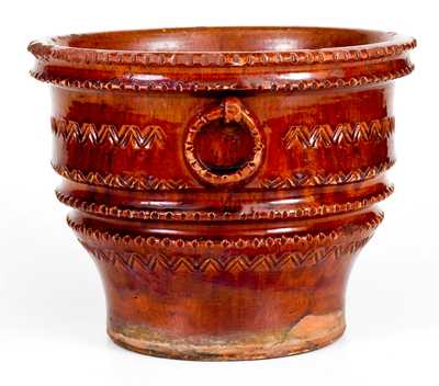 Outstanding Large-Sized Redware Flowerpot, probably Chester County, PA