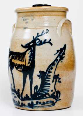 Exceptional FORT EDWARD POTTERY CO. Stoneware Deer Churn