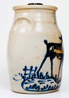 Exceptional FORT EDWARD POTTERY CO. Stoneware Deer Churn