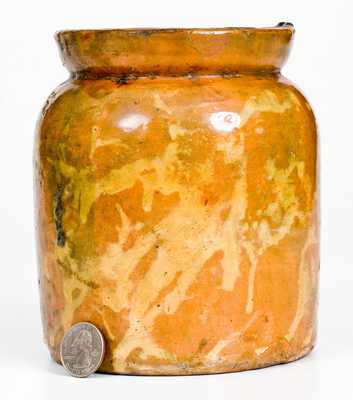 Fine Small-Sized Galena, IL Redware Jar with Yellow-Slip Decoration