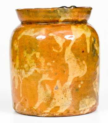 Fine Small-Sized Galena, IL Redware Jar with Yellow-Slip Decoration