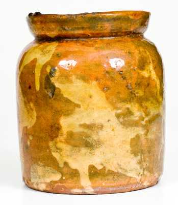 Fine Small-Sized Galena, IL Redware Jar with Yellow-Slip Decoration