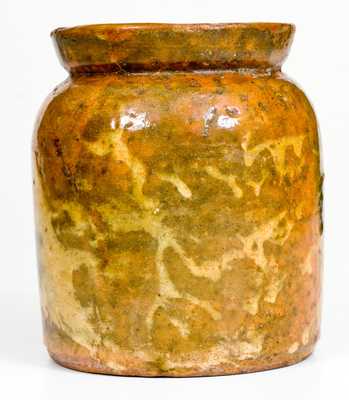 Fine Small-Sized Galena, IL Redware Jar with Yellow-Slip Decoration
