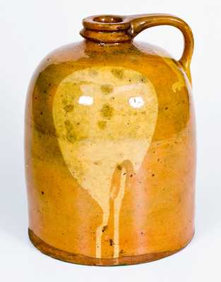 Rare Galena, IL Redware Jug with Yellow Slip Circle Decoration