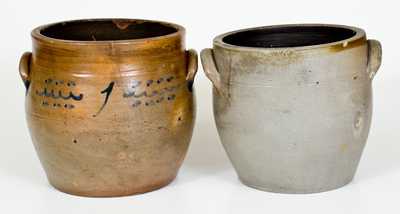 Lot of Two: Decorated Stoneware Cream Jars att. New Jersey