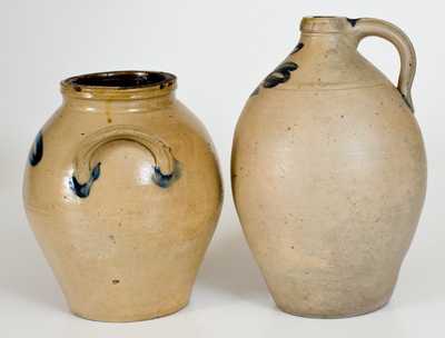 Lot of Two: Decorated Stoneware Jug and Jar att. New Jersey