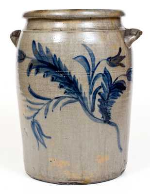 Unusual Morgantown, West Virginia Stoneware Jar w/ Molded Handles and Elaborate Decoration