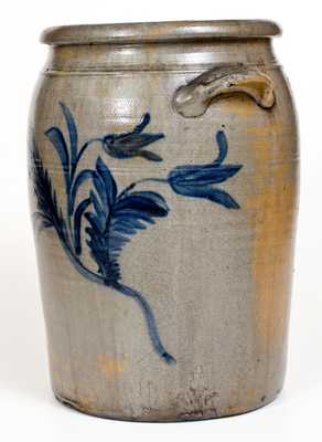 Unusual Morgantown, West Virginia Stoneware Jar w/ Molded Handles and Elaborate Decoration