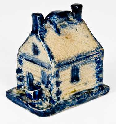 Outstanding Stoneware Log Cabin Bank att. Thomas Haig, Philadelphia, PA, circa 1846