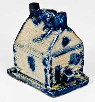 Outstanding Stoneware Log Cabin Bank att. Thomas Haig, Philadelphia, PA, circa 1846