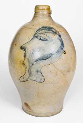 Fine Stoneware Jug w/ Large Folky Incised Man s Head Decoration, Northeastern US, c1800