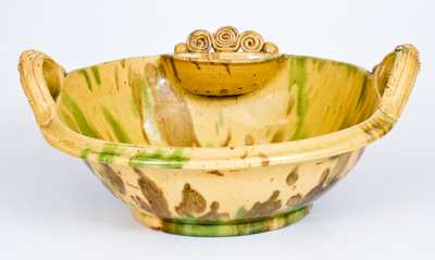 Shenandoah Valley Multi-Glazed Redware Washbowl, S. Bell & Sons, Strasburg, VA, c1890