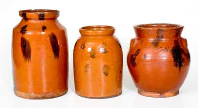 Lot of Three: Northeastern Redware Jars with Manganese Splotches