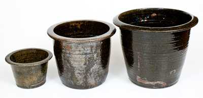 Lot of Three: Catawba Valley, NC Pail-Shaped Alkaline-Glazed Stoneware Jars