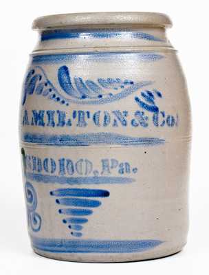 JAMES HAMILTON & CO. / GREENSBORO, PA Stoneware Jar w/ Profuse Freehand Decoration