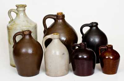 Lot of Seven: Stoneware Jugs incl. ROYCROFT and R. C. P. CO. Examples