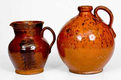 Lot of Two: Redware Jug and Pitcher with Manganese Decoration