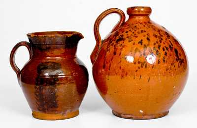 Lot of Two: Redware Jug and Pitcher with Manganese Decoration