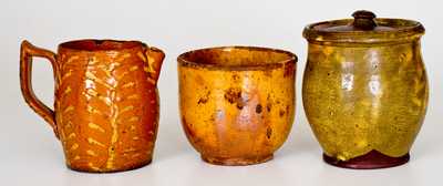 Lot of Three: Small Redware Pitcher and Two Small Redware Cream Jars