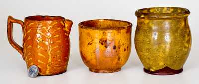 Lot of Three: Small Redware Pitcher and Two Small Redware Cream Jars