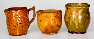 Lot of Three: Small Redware Pitcher and Two Small Redware Cream Jars