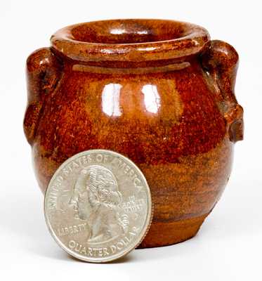 Very Unusual Miniature Redware Jar with Molded Handles