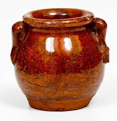 Very Unusual Miniature Redware Jar with Molded Handles
