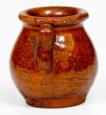 Very Unusual Miniature Redware Jar with Molded Handles