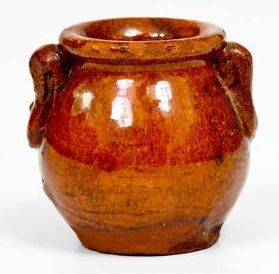 Very Unusual Miniature Redware Jar with Molded Handles