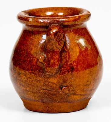 Very Unusual Miniature Redware Jar with Molded Handles