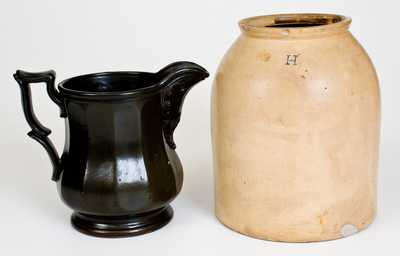 Lot of Two: J. T. WINSLOW / PORTLAND, ME Molded Pitcher, Stoneware Tobacco Jar