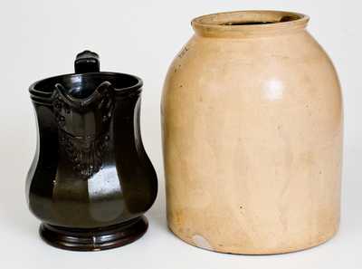 Lot of Two: J. T. WINSLOW / PORTLAND, ME Molded Pitcher, Stoneware Tobacco Jar