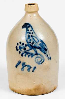 1 Gal. Stoneware Jug with Detailed Bird Decorated Dated 