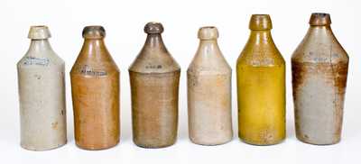 Lot of Six: Stoneware Soda Bottles with Impressed Names