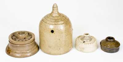 Lot of Four: Rare Stoneware Birdhouse and 3 Ornate Stoneware Inkwells