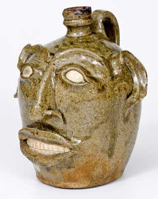 Rare and Important Large-Sized Edgefield, SC Stoneware Face Jug, c1845-65