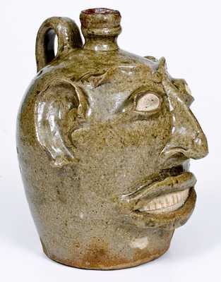 Rare and Important Large-Sized Edgefield, SC Stoneware Face Jug, c1845-65