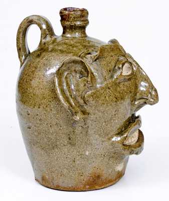 Rare and Important Large-Sized Edgefield, SC Stoneware Face Jug, c1845-65