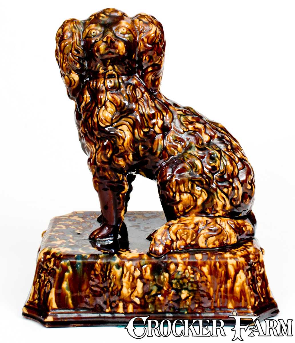 Yellow Ware Rockingham Dogs Fine Large-Sized Rockingham Ware Spaniel with Elaborate Base, probably ...