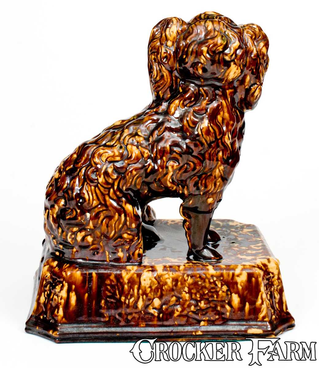 Yellow Ware Rockingham Dogs Fine Large-Sized Rockingham Ware Spaniel with Elaborate Base, probably ...