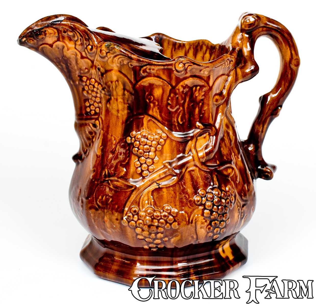 Rockingham Pottery Elaborate Molded Large-Sized Rockingham Ware Pitcher, possibly Swan ...