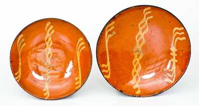 Two Slip-Decorated Redware Plates, Philadelphia origin, early to mid 19th century