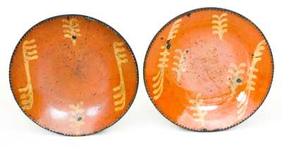 Two Slip-Decorated Redware Plates, Philadelphia, PA origin, early to mid 19th century