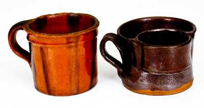 Two Glazed Antique American Redware Mugs