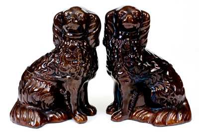 Pair of Glazed Redware Spaniels, probably PA origin, circa 1840-80