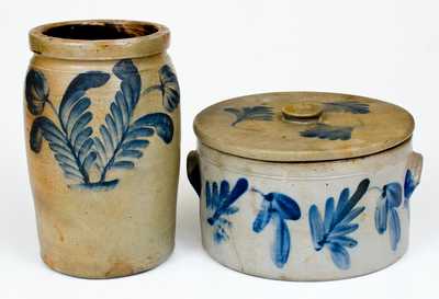 Lot of Two: Richard Remmey, Philadelphia, PA Stoneware Lidded Cake Crock and 1 Gal. Jar